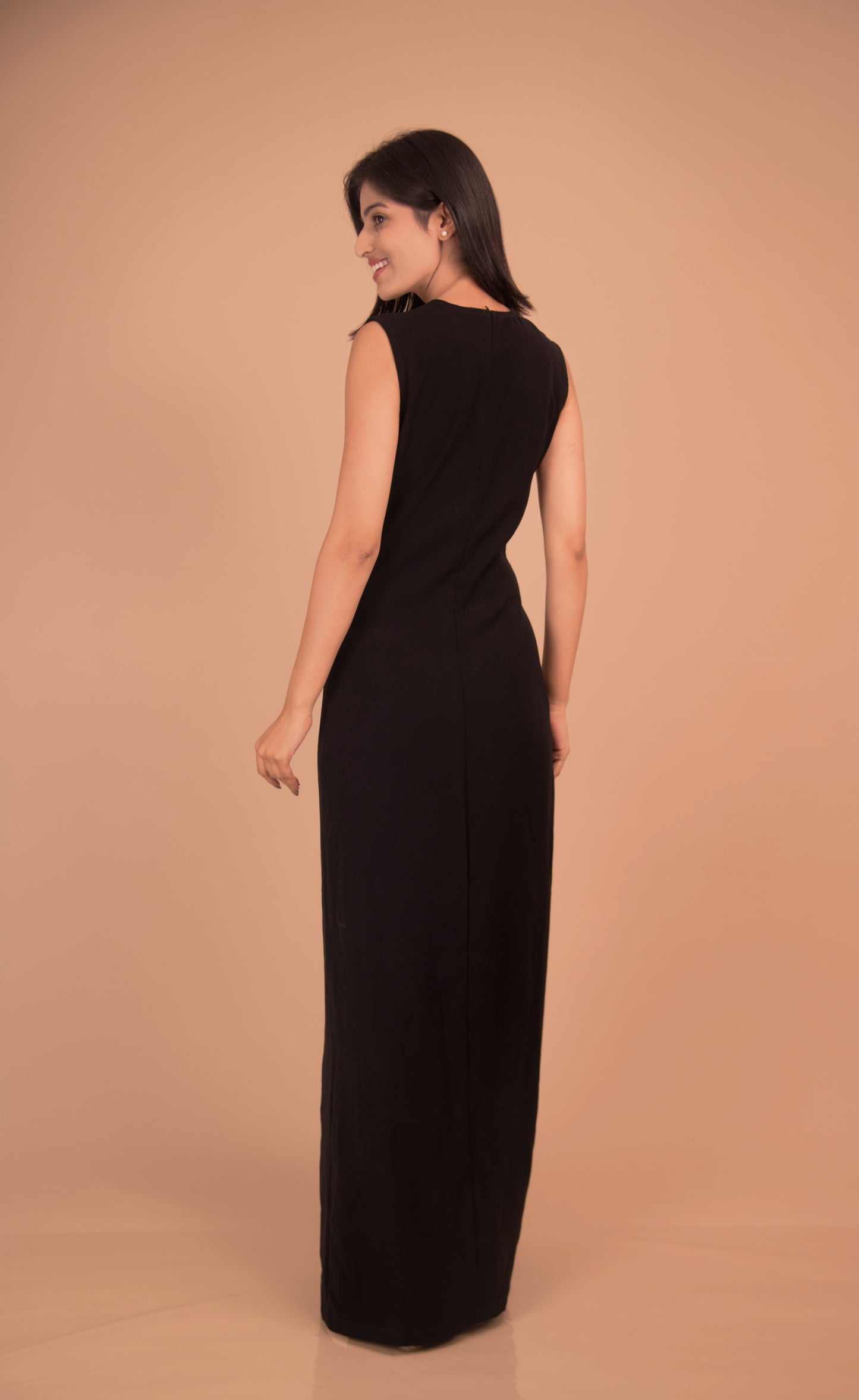 Noir Éclat Crystal-Trim Maxi Dress