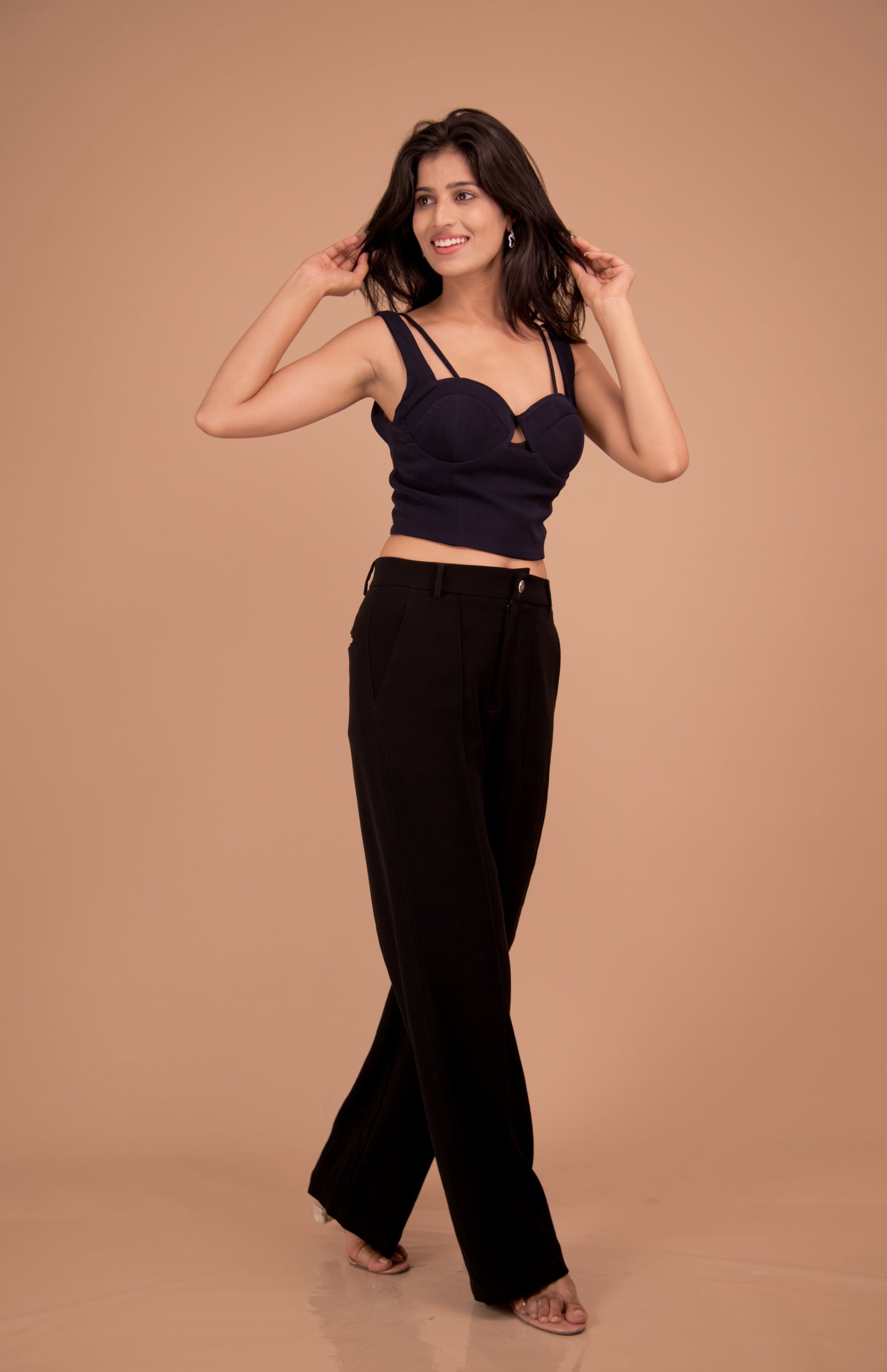 Strappy Crop Top with Black Wide-Leg Pants