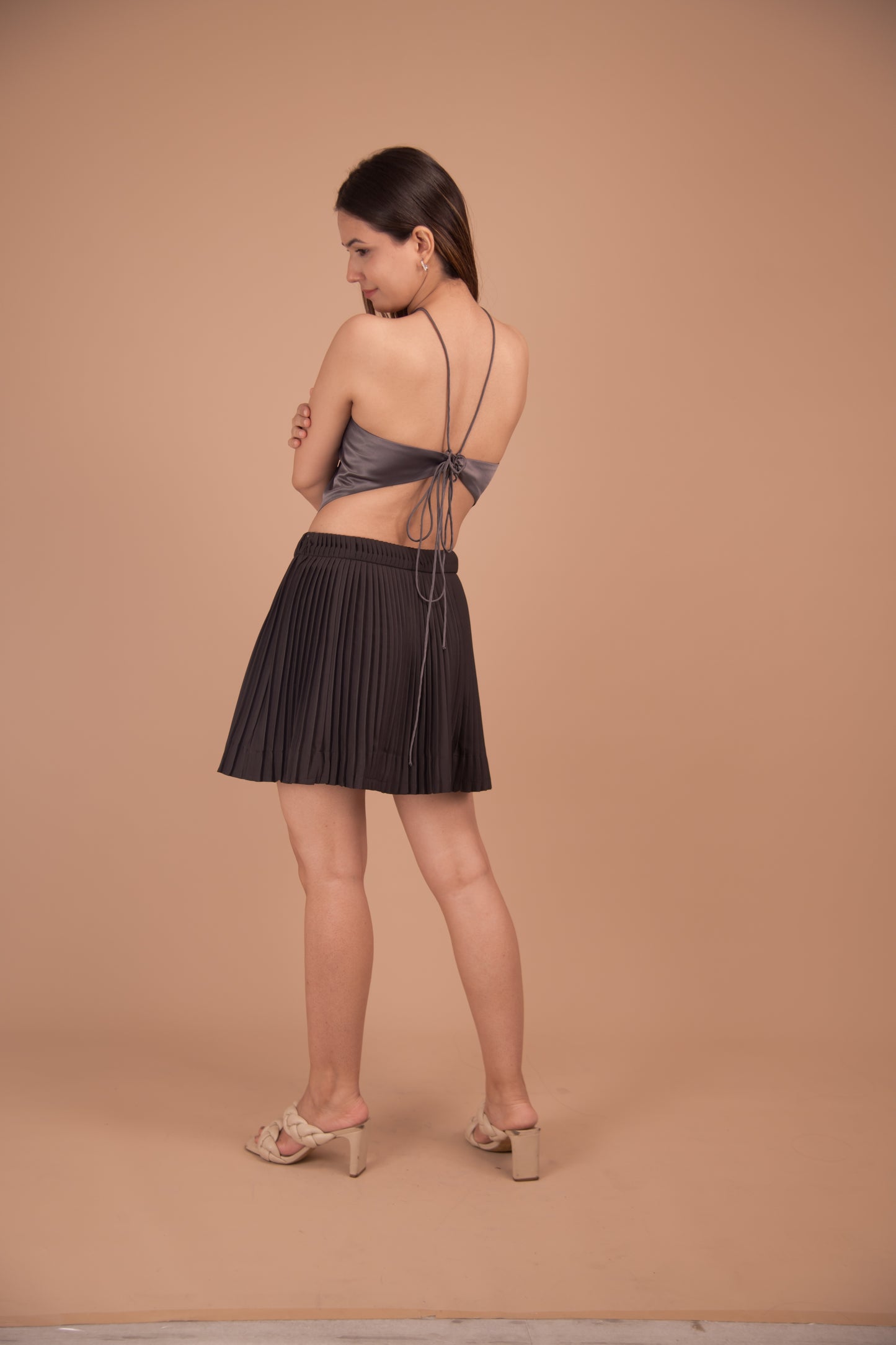 Luna Grace Satin & Pleated Skirt Co-ord Set