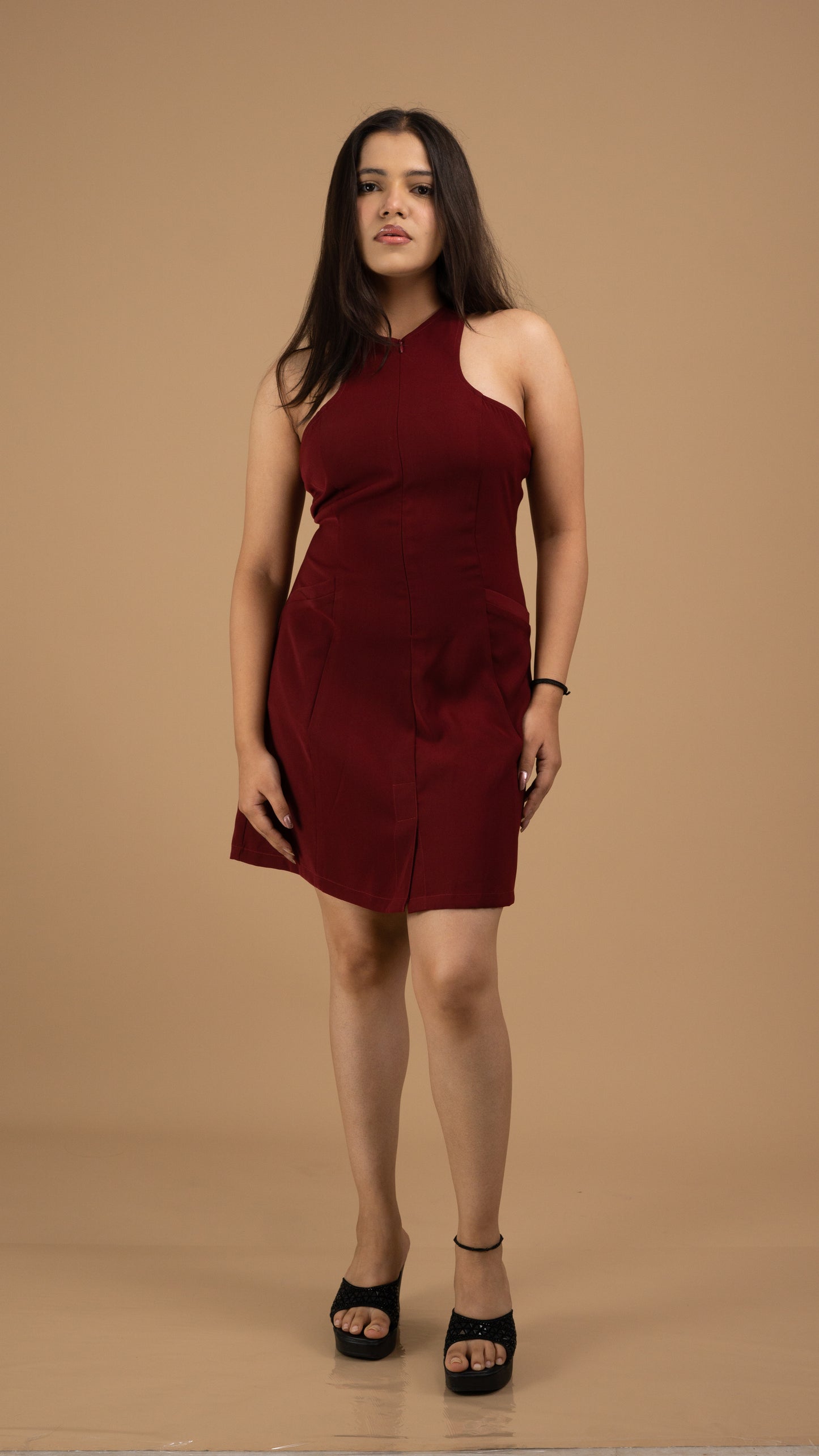 The Merlot Halter Crepe Dress