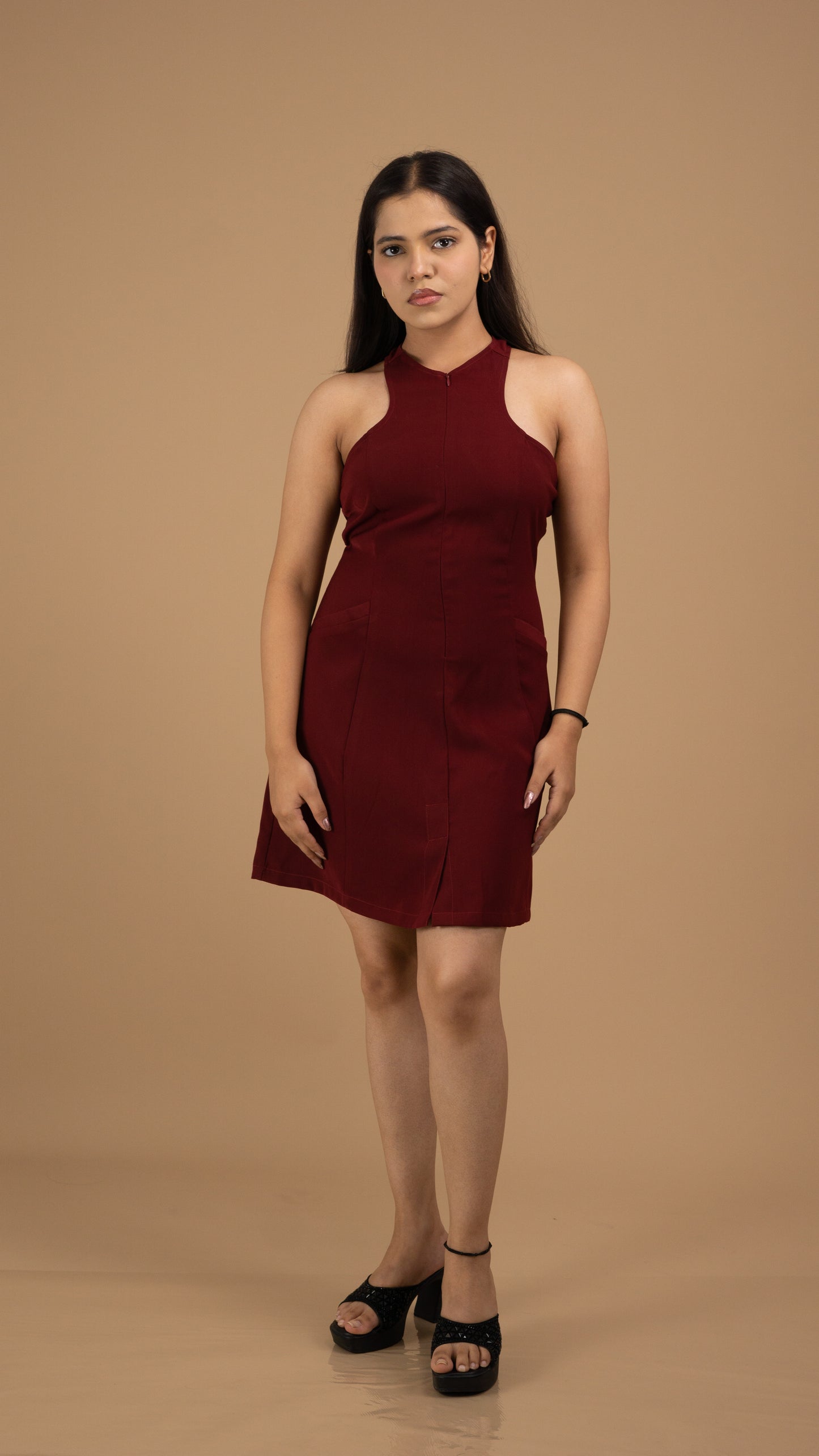 The Merlot Halter Crepe Dress