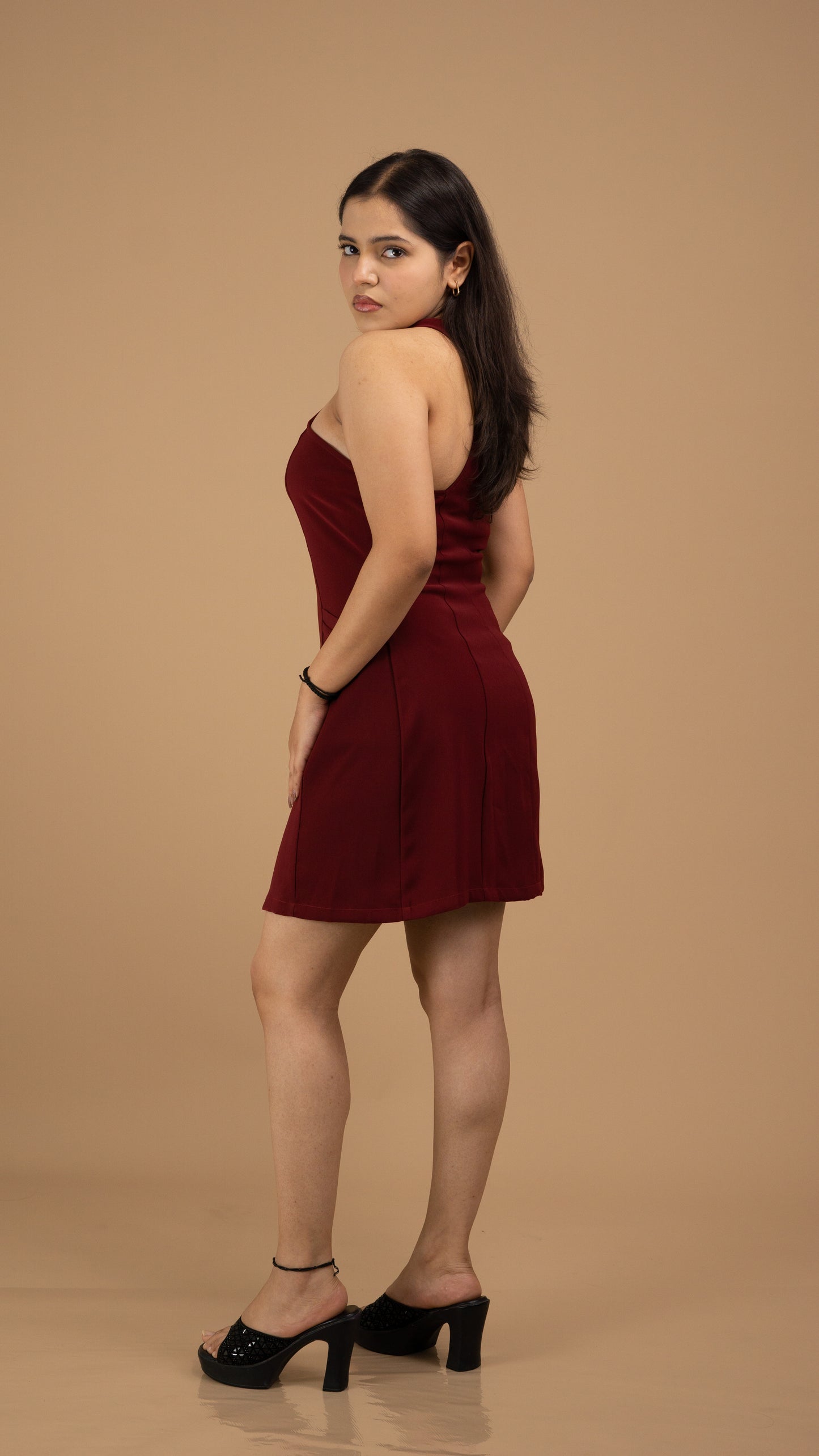 The Merlot Halter Crepe Dress