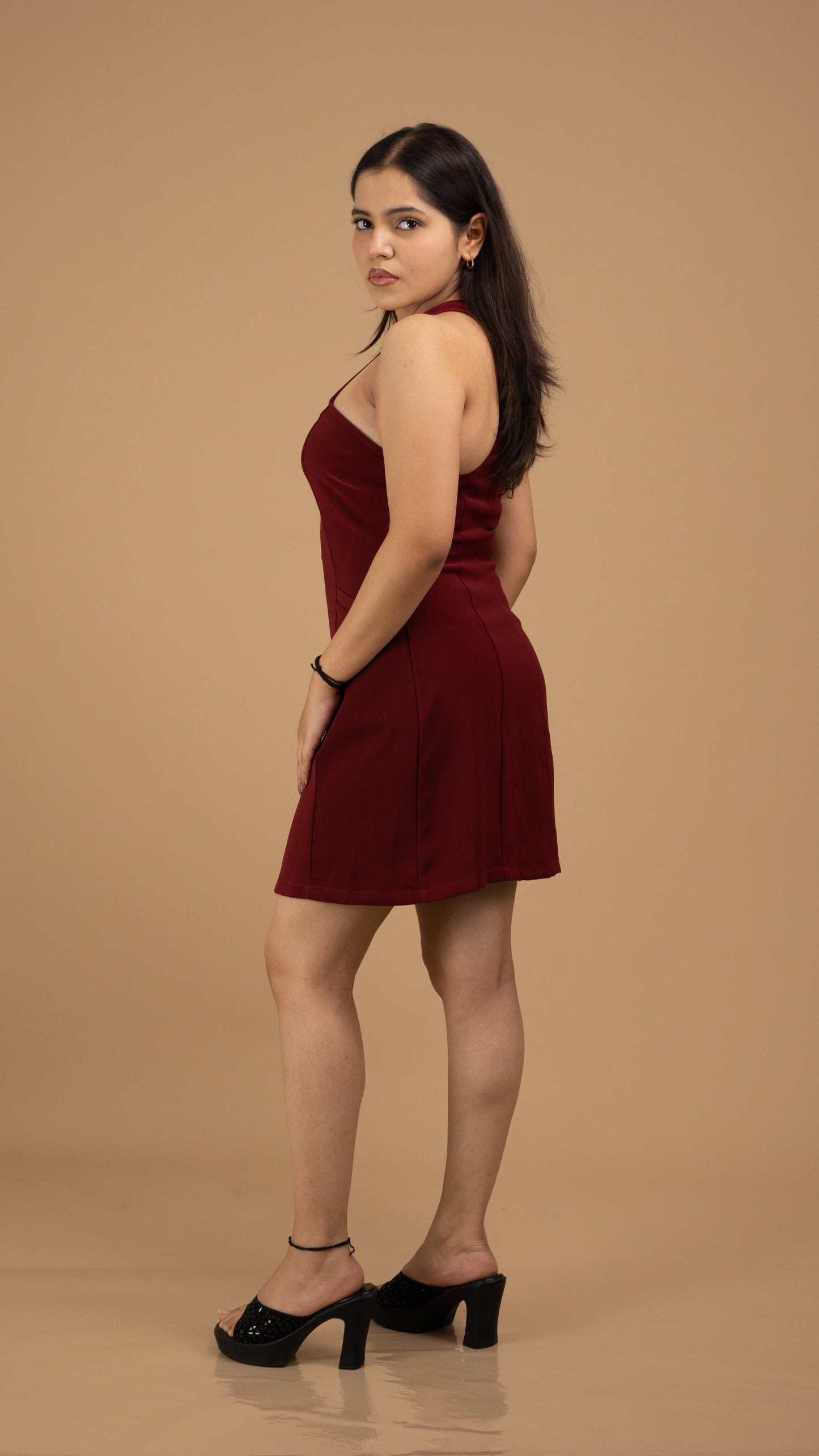 The Merlot Halter Crepe Dress