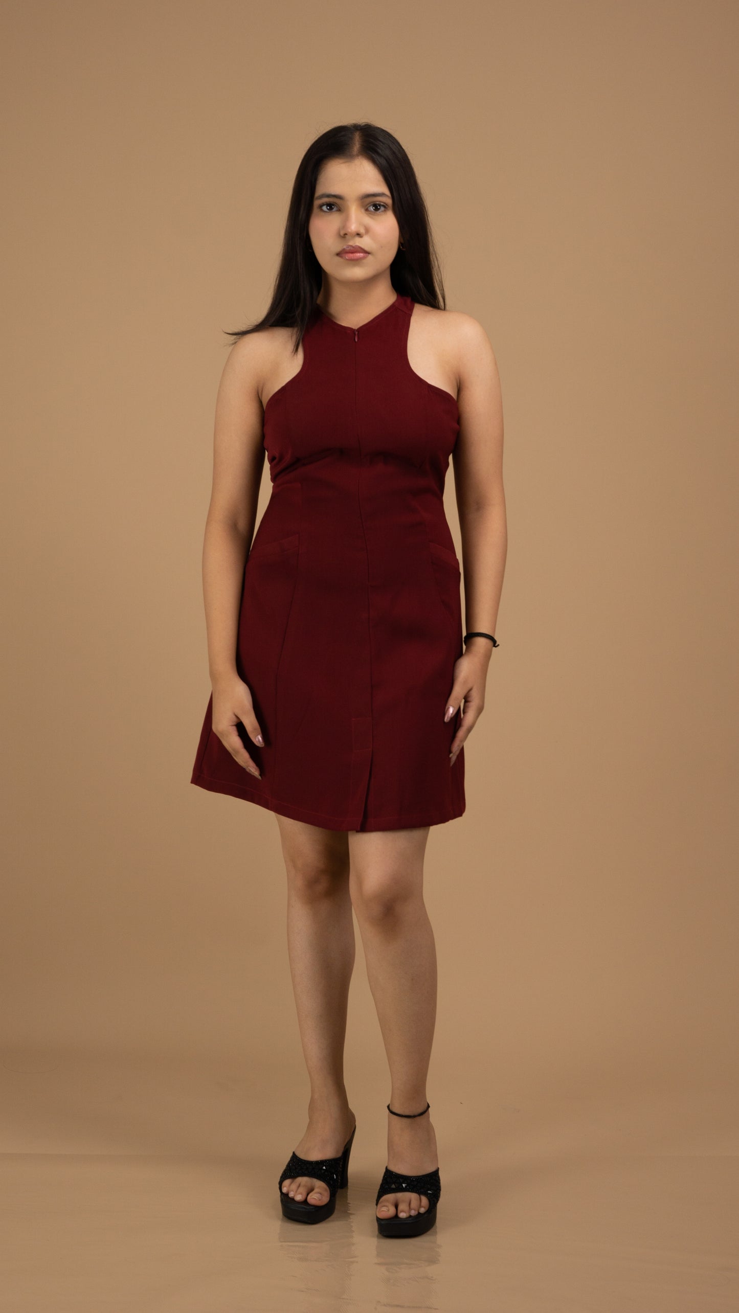 The Merlot Halter Crepe Dress