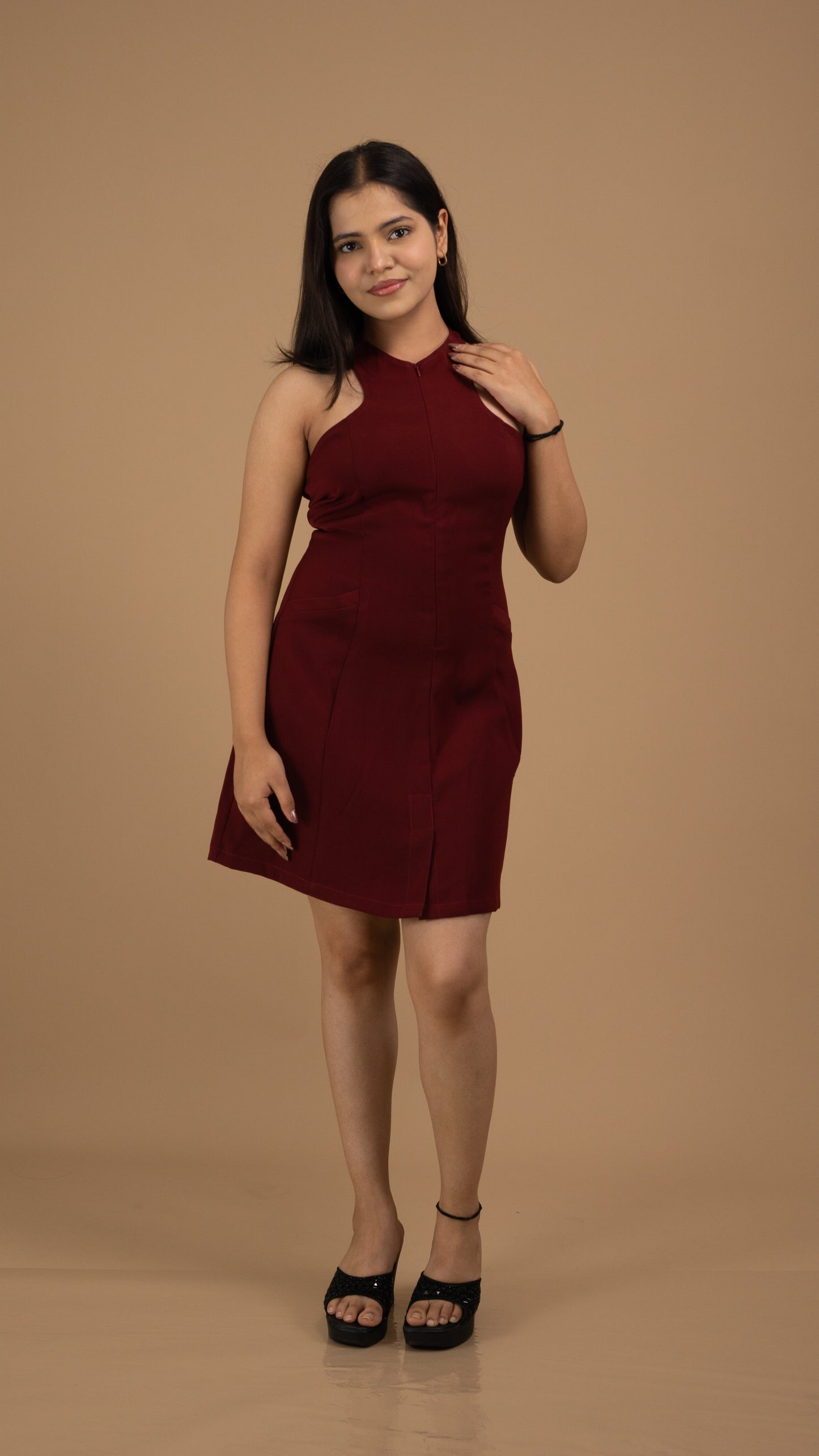 The Merlot Halter Crepe Dress