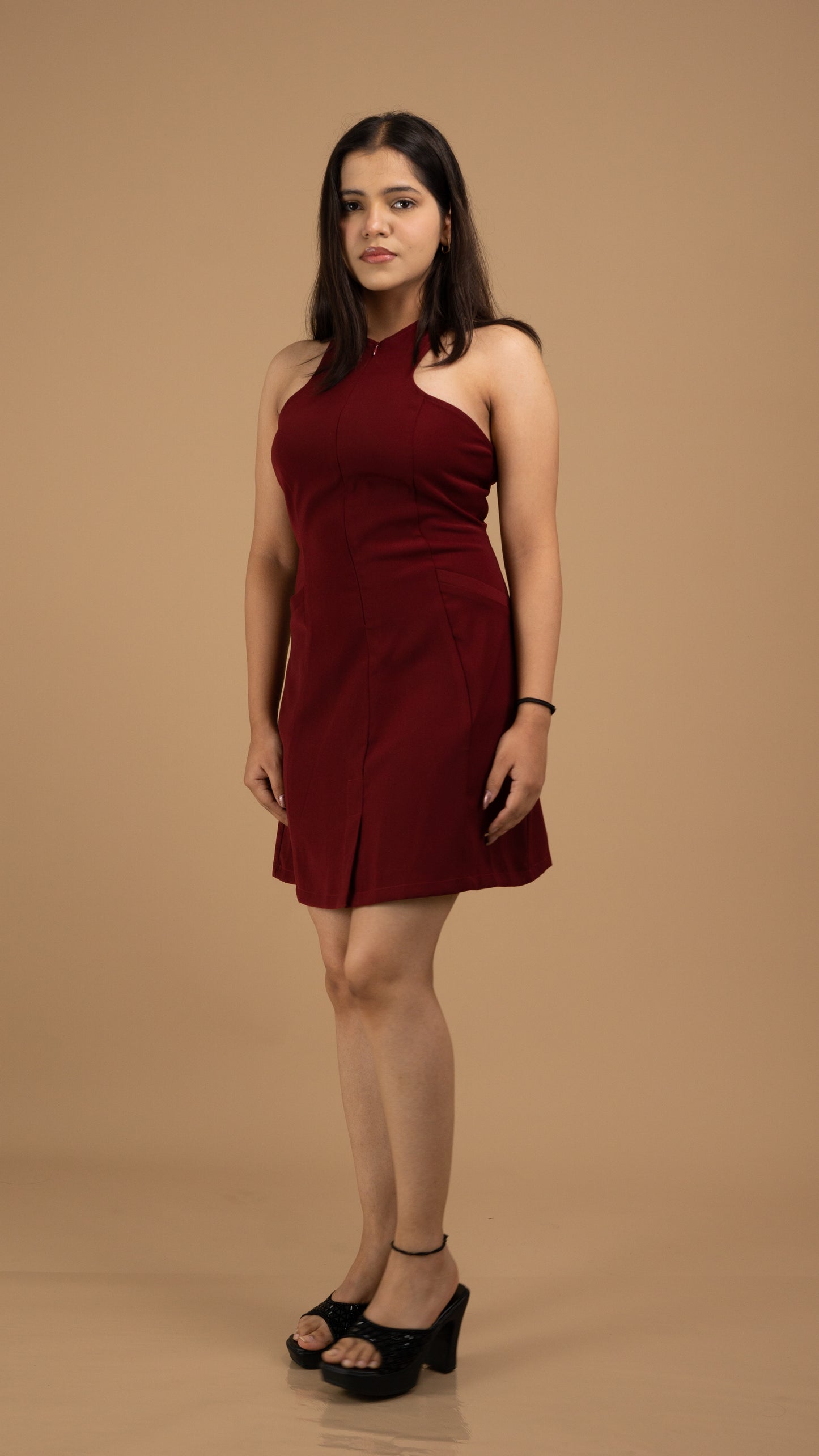 The Merlot Halter Crepe Dress