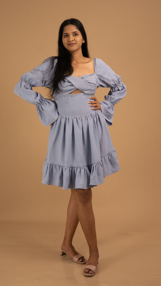 lavender-blue puff sleeves dress