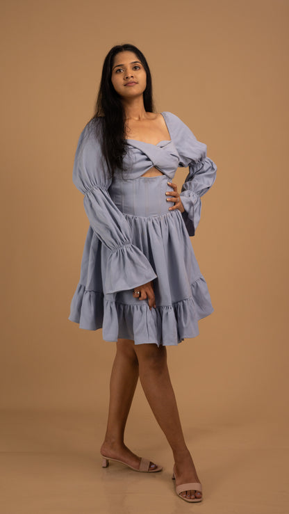 lavender-blue puff sleeves dress