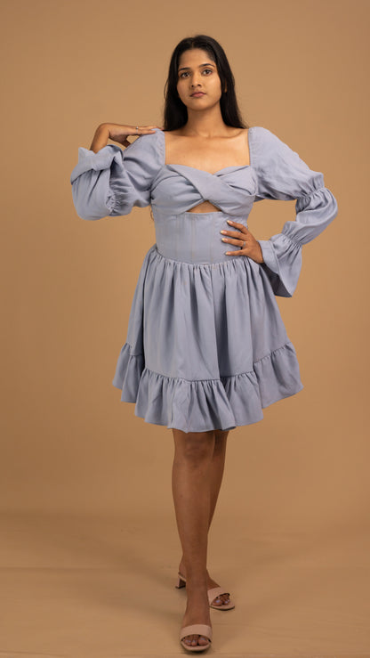 lavender-blue puff sleeves dress