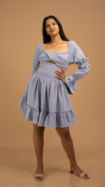 lavender-blue puff sleeves dress