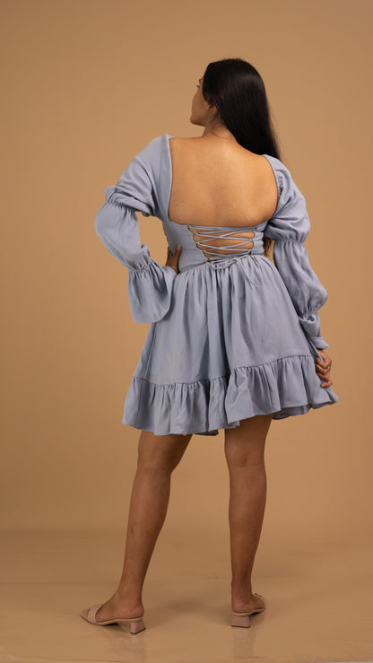 lavender-blue puff sleeves dress
