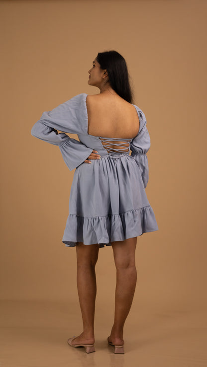lavender-blue puff sleeves dress