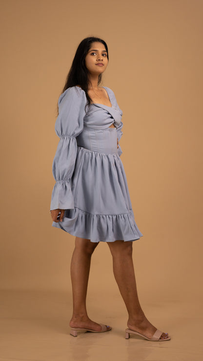 lavender-blue puff sleeves dress