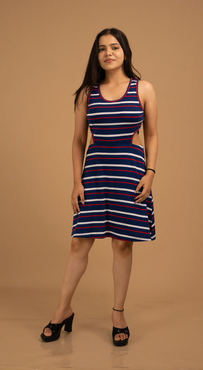 Nautical Striped Cotton Cut-Out Mini Dress
