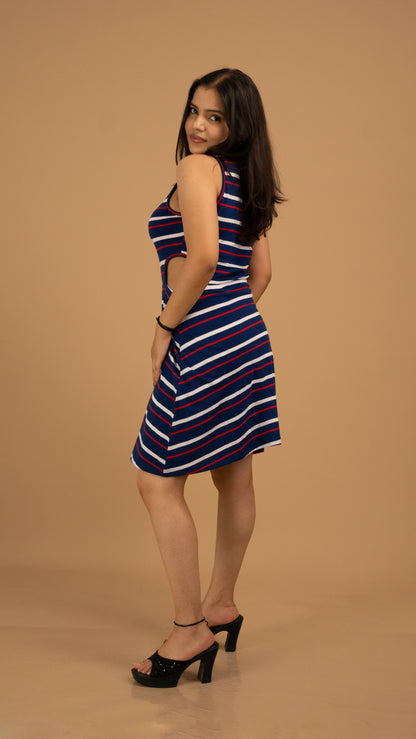 Nautical Striped Cotton Cut-Out Mini Dress