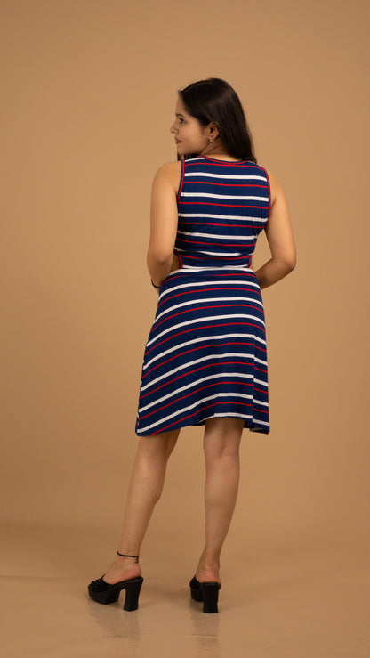 Nautical Striped Cotton Cut-Out Mini Dress