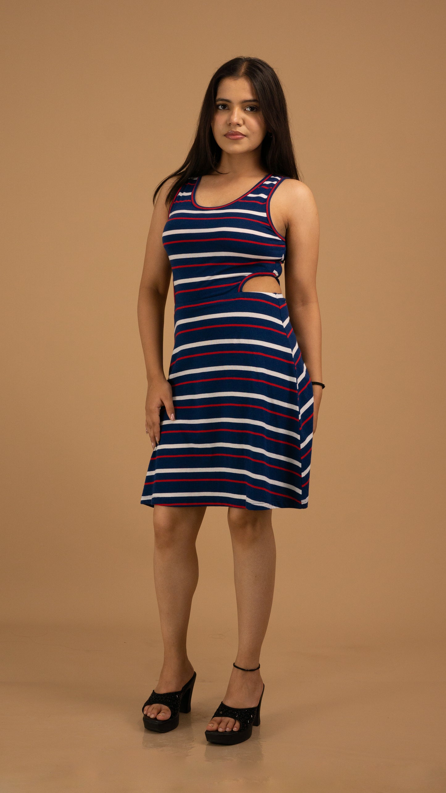 Nautical Striped Cotton Cut-Out Mini Dress