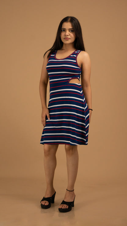 Nautical Striped Cotton Cut-Out Mini Dress