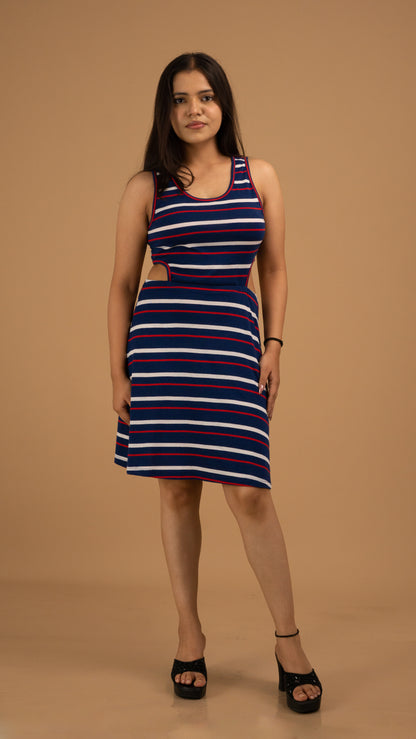 Nautical Striped Cotton Cut-Out Mini Dress