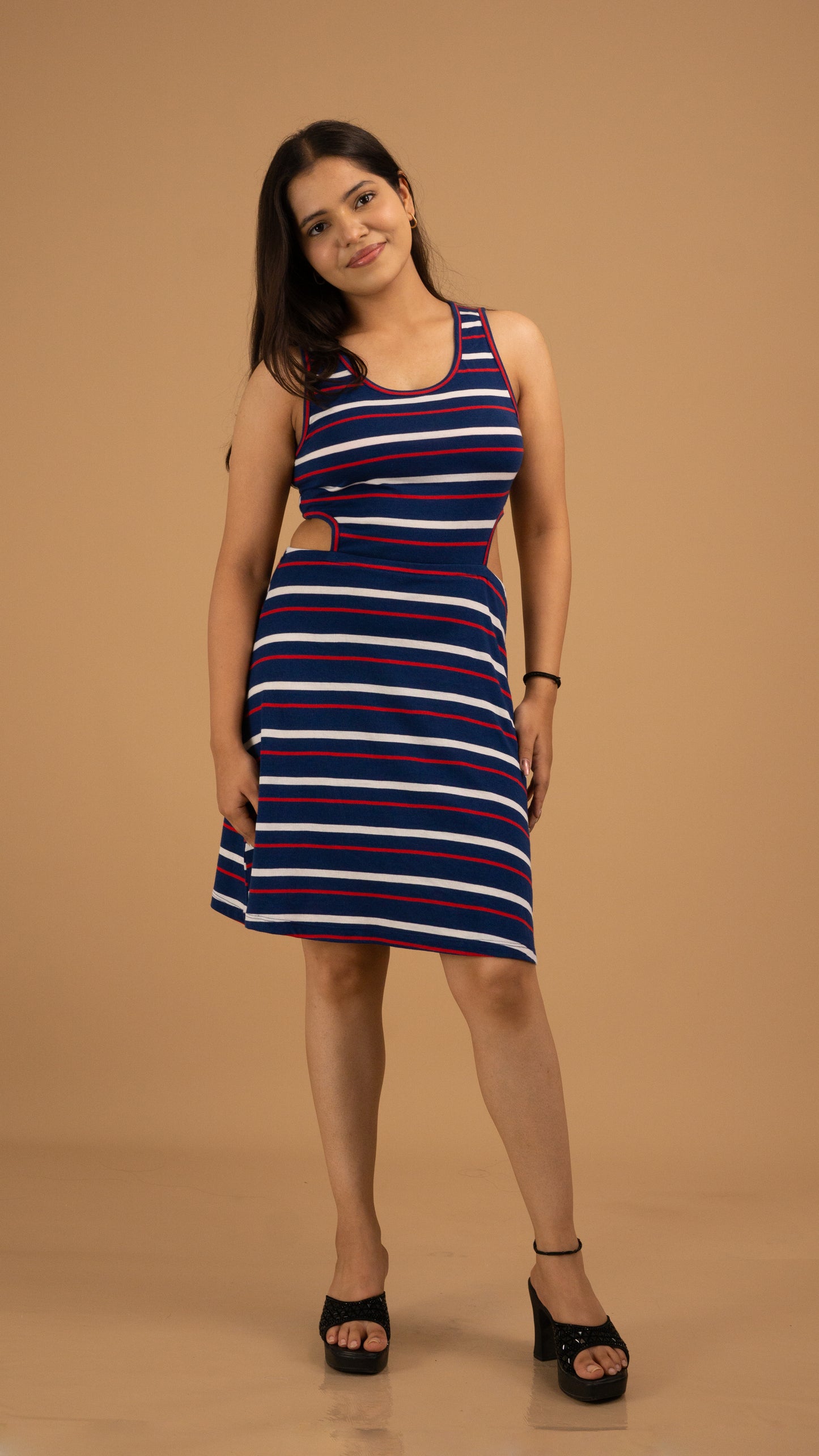 Nautical Striped Cotton Cut-Out Mini Dress