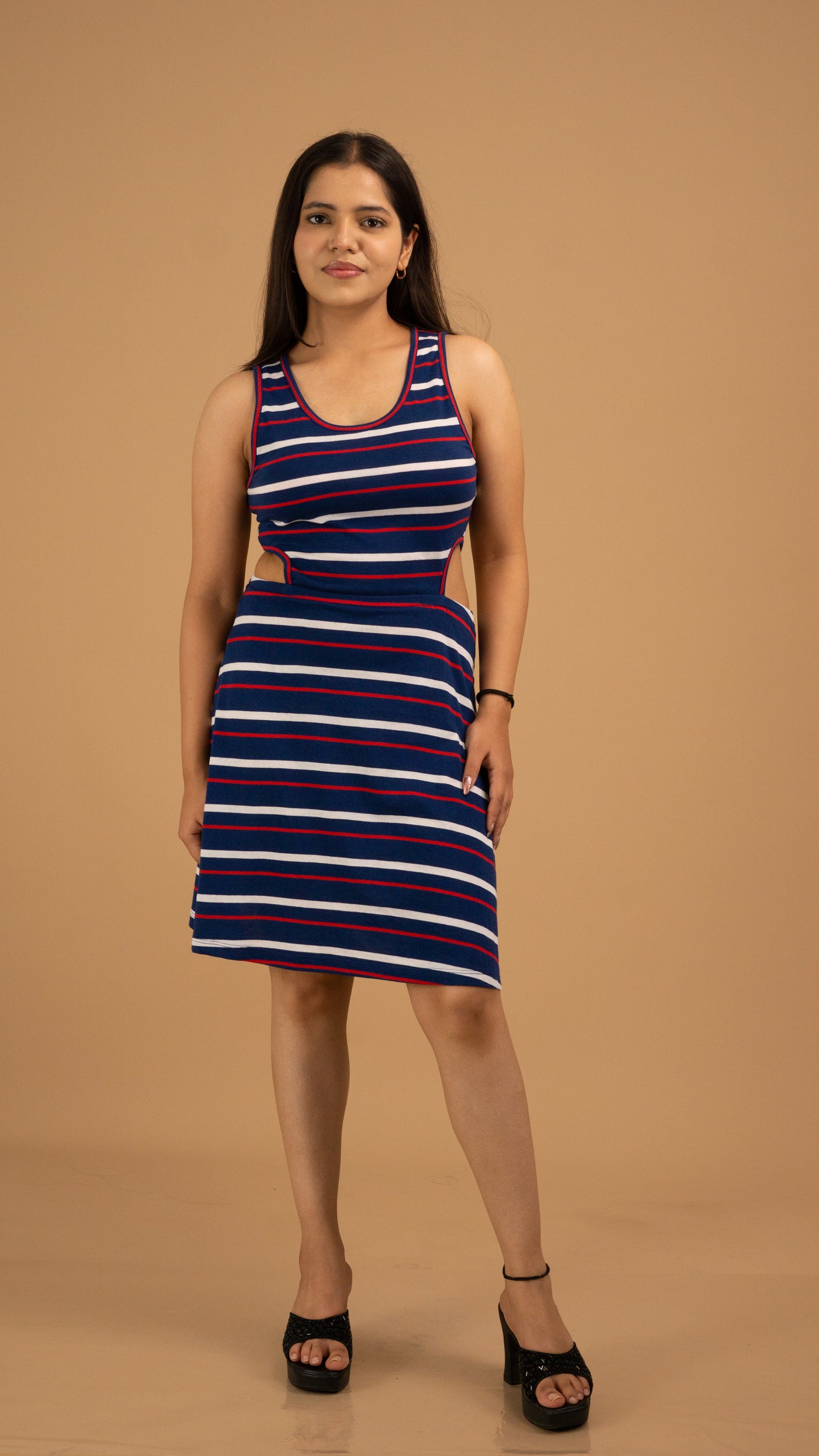 Nautical Striped Cotton Cut-Out Mini Dress