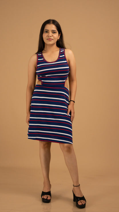 Nautical Striped Cotton Cut-Out Mini Dress