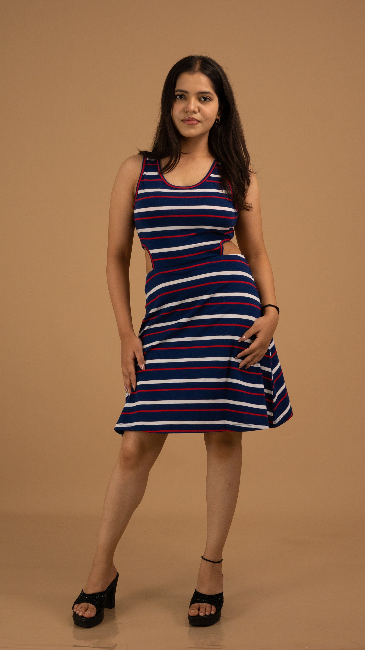 Nautical Striped Cotton Cut-Out Mini Dress