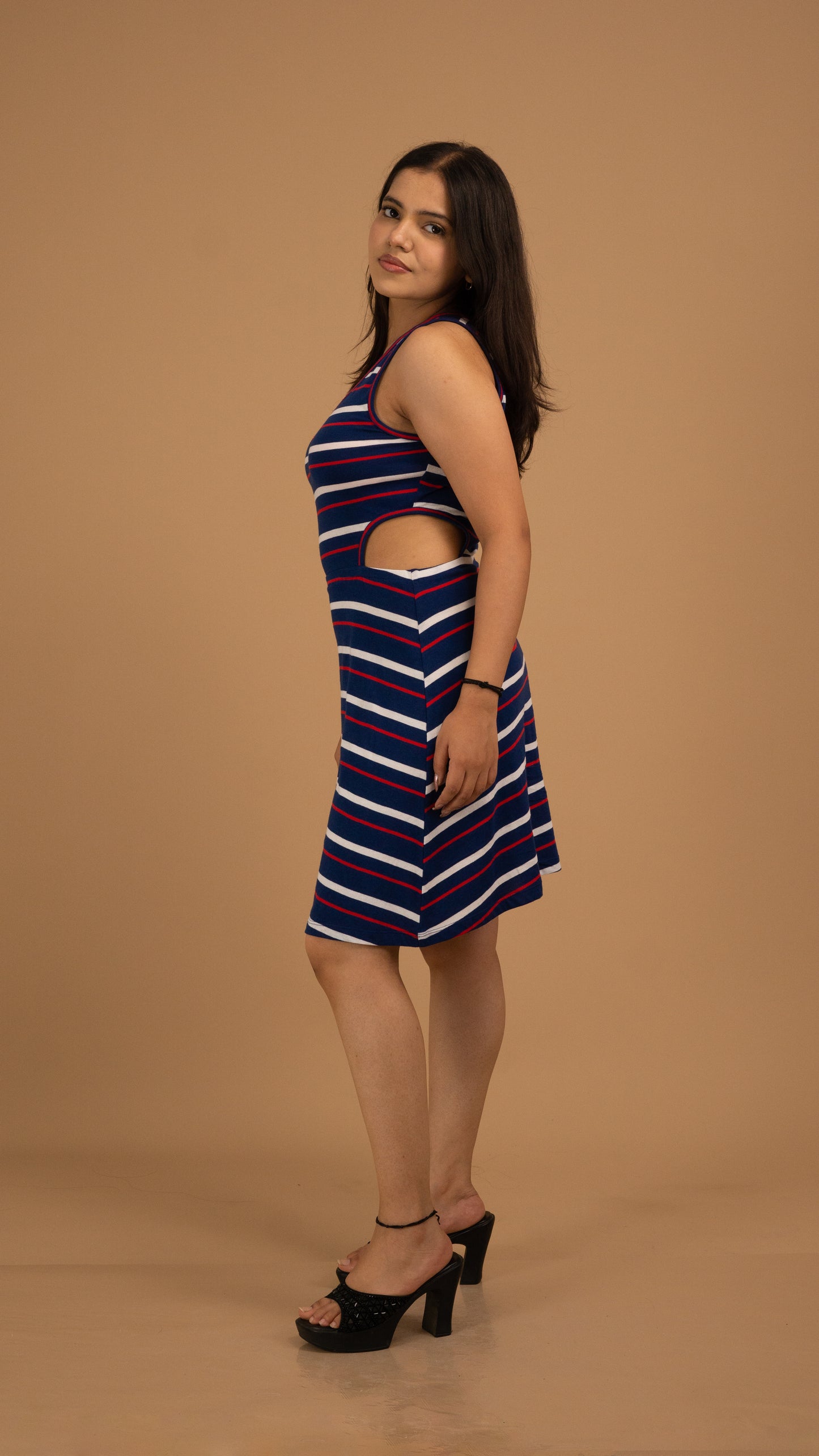 Nautical Striped Cotton Cut-Out Mini Dress