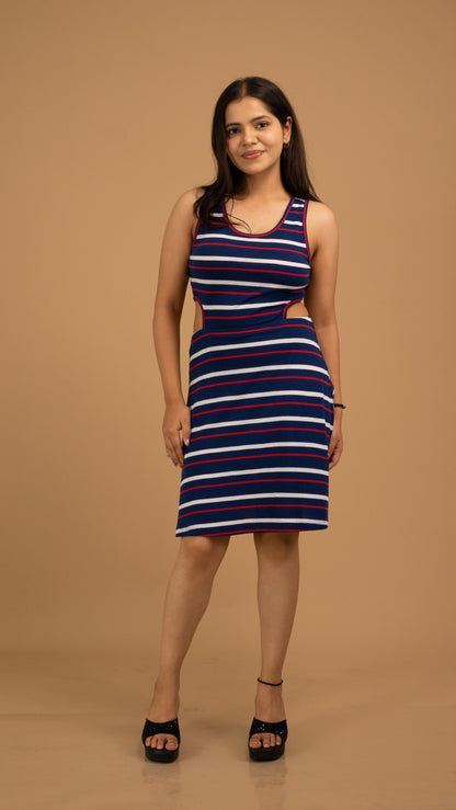 Nautical Striped Cotton Cut-Out Mini Dress