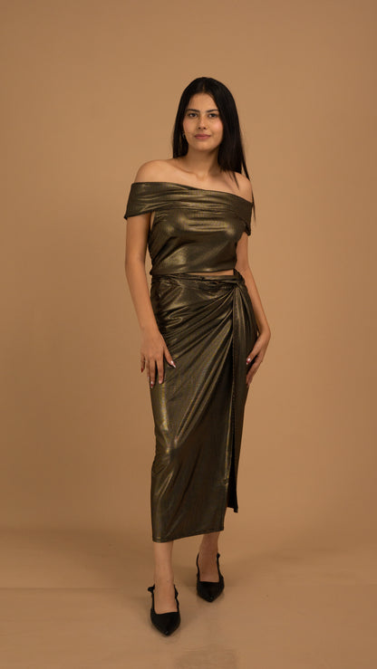 Golden Hour Off-Shoulder Drape Dress