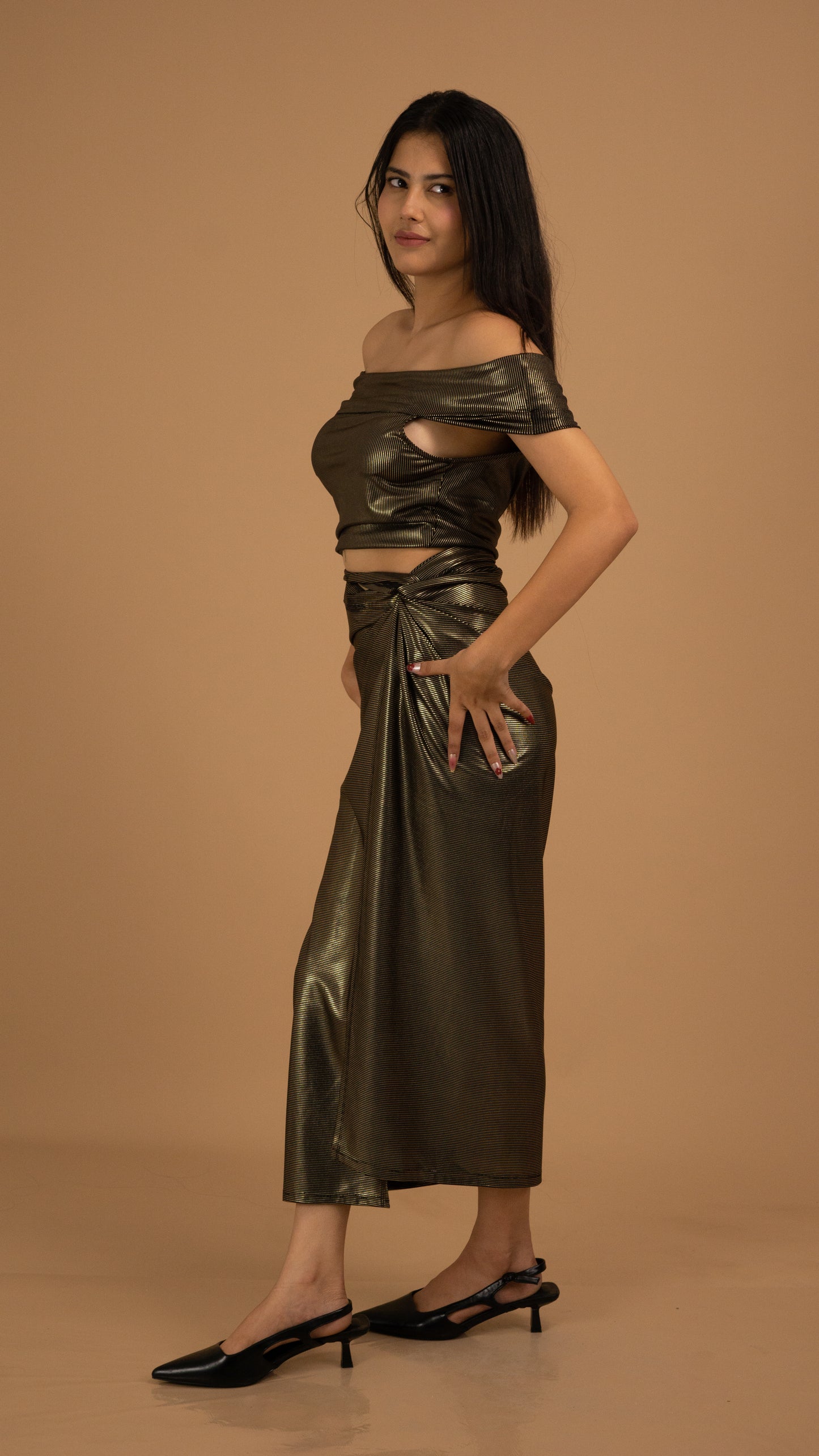 Golden Hour Off-Shoulder Drape Dress