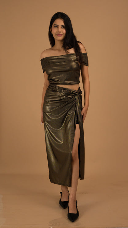 Golden Hour Off-Shoulder Drape Dress