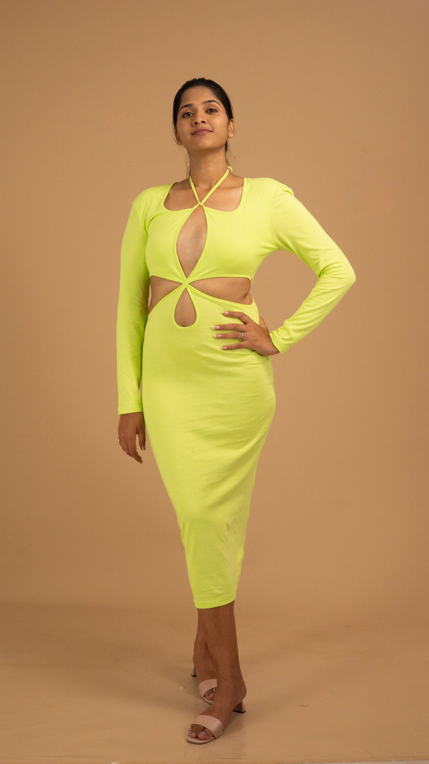 The Neon Allure Cut-Out Midi Dress
