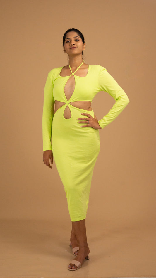 The Neon Allure Cut-Out Midi Dress