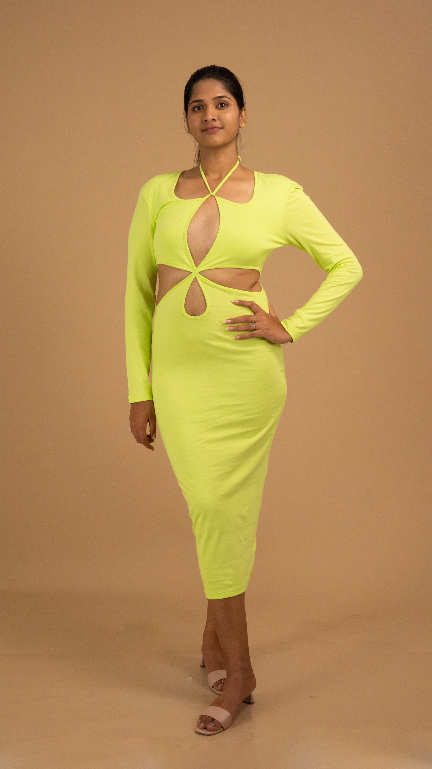 The Neon Allure Cut-Out Midi Dress