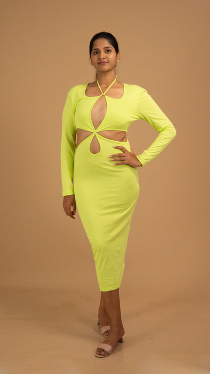 The Neon Allure Cut-Out Midi Dress