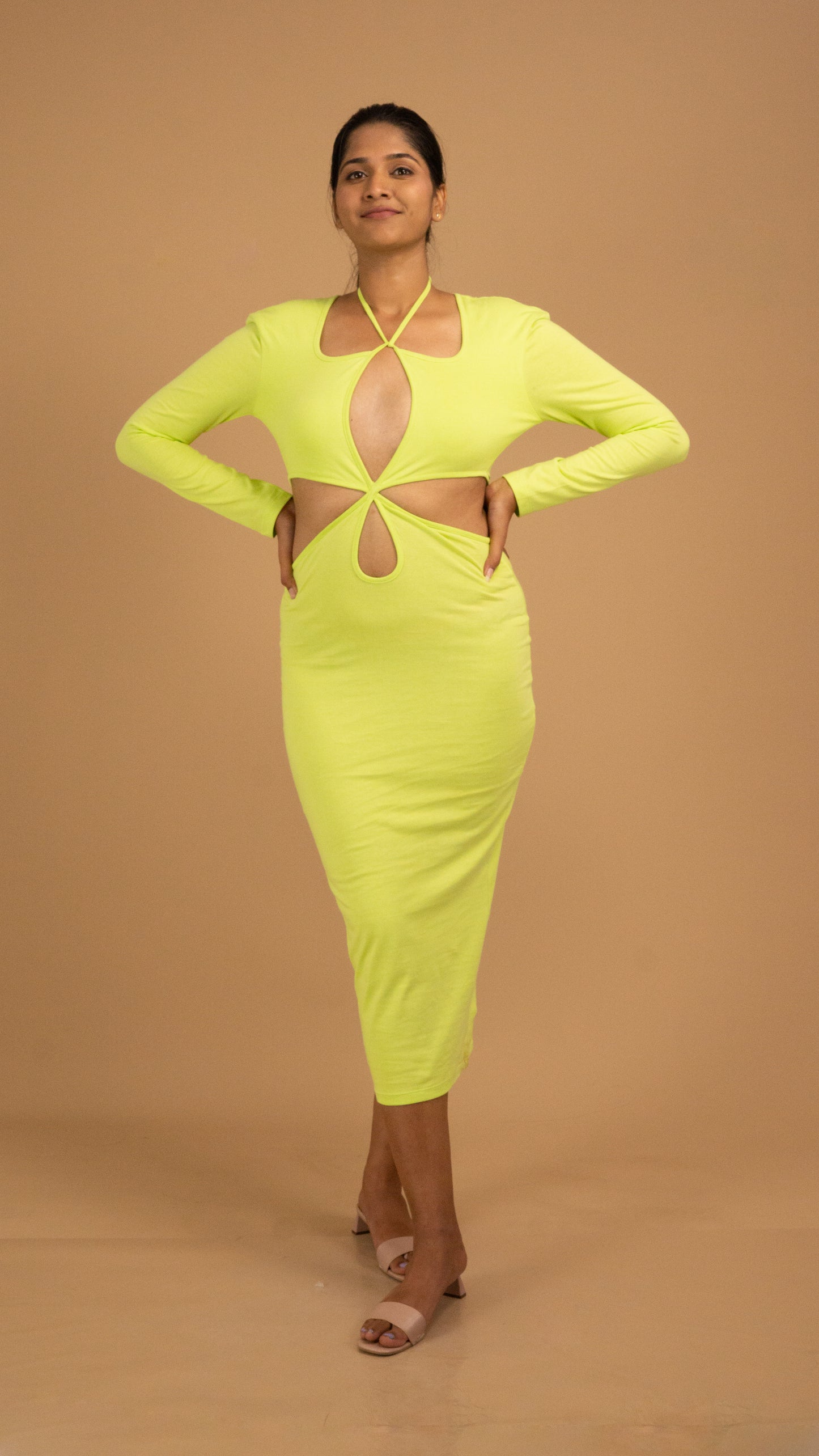 The Neon Allure Cut-Out Midi Dress