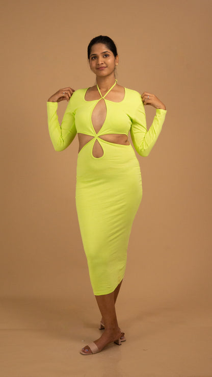 The Neon Allure Cut-Out Midi Dress