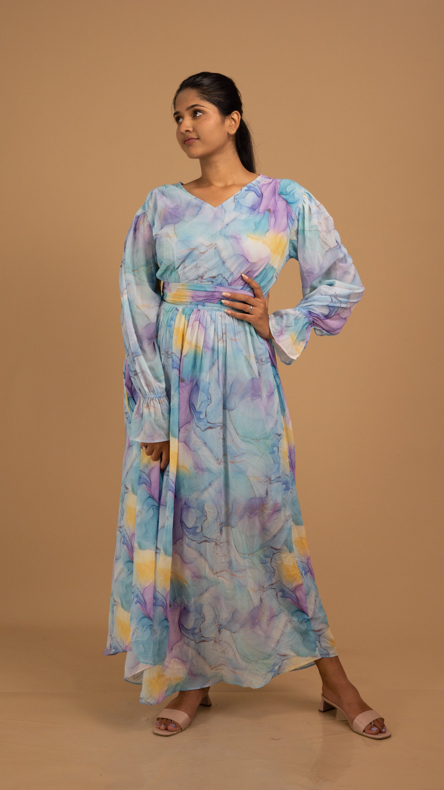 Celestial Watercolor Net Maxi Dress