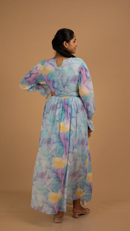 Celestial Watercolor Net Maxi Dress