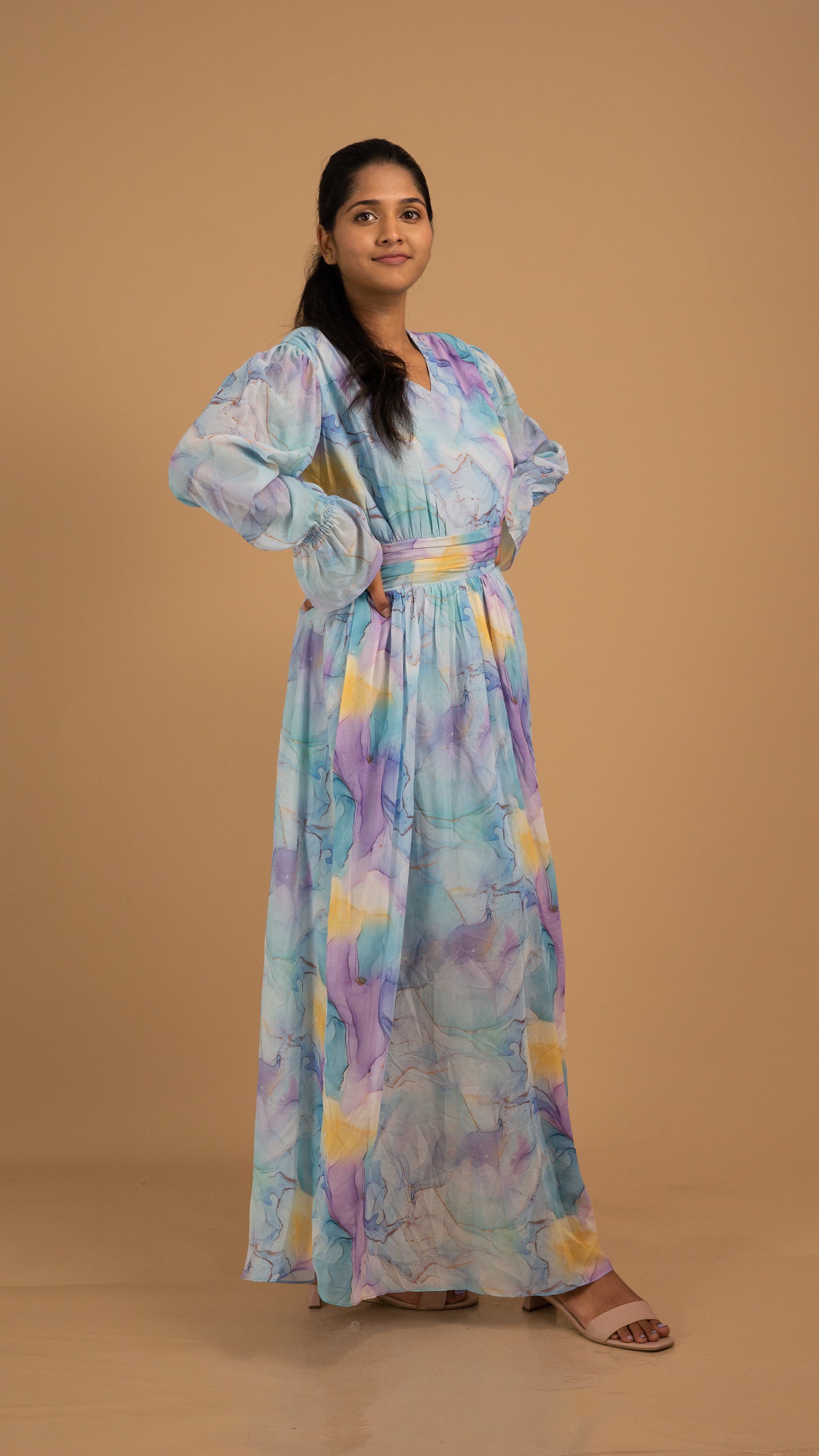 Celestial Watercolor Net Maxi Dress