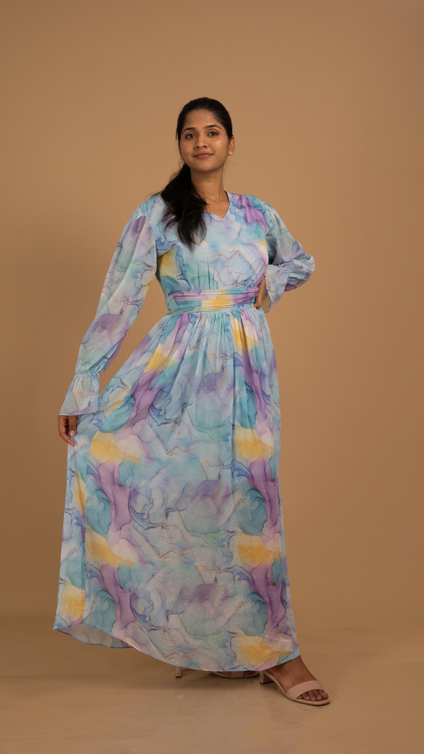 Celestial Watercolor Net Maxi Dress