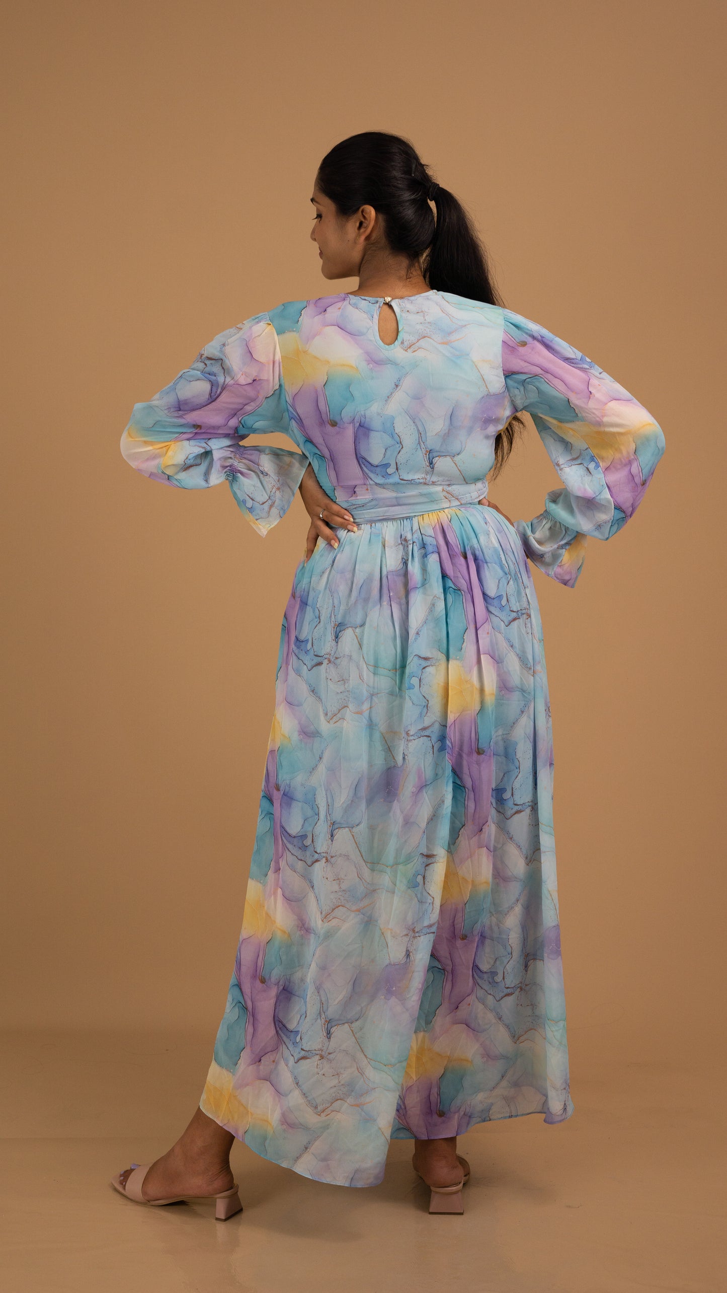 Celestial Watercolor Net Maxi Dress