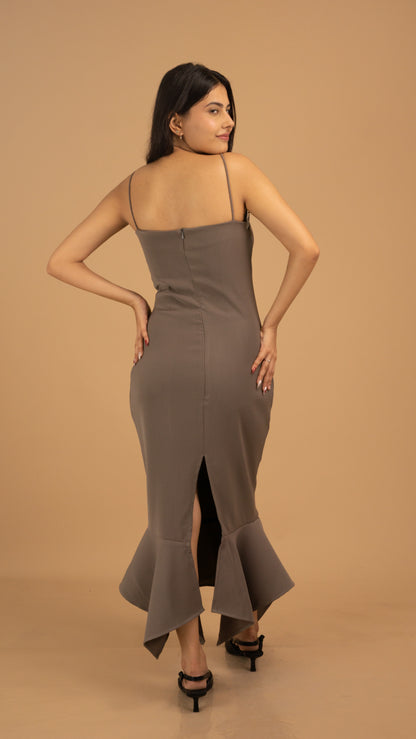 Mocha Grace Asymmetrical Crepe Gown