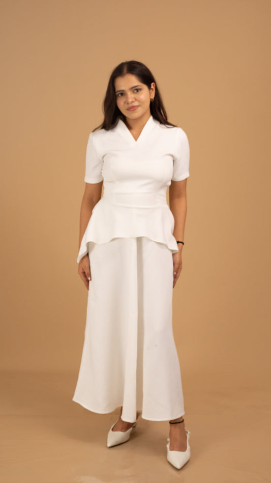 Ivory Poise Peplum Crepe Ensemble