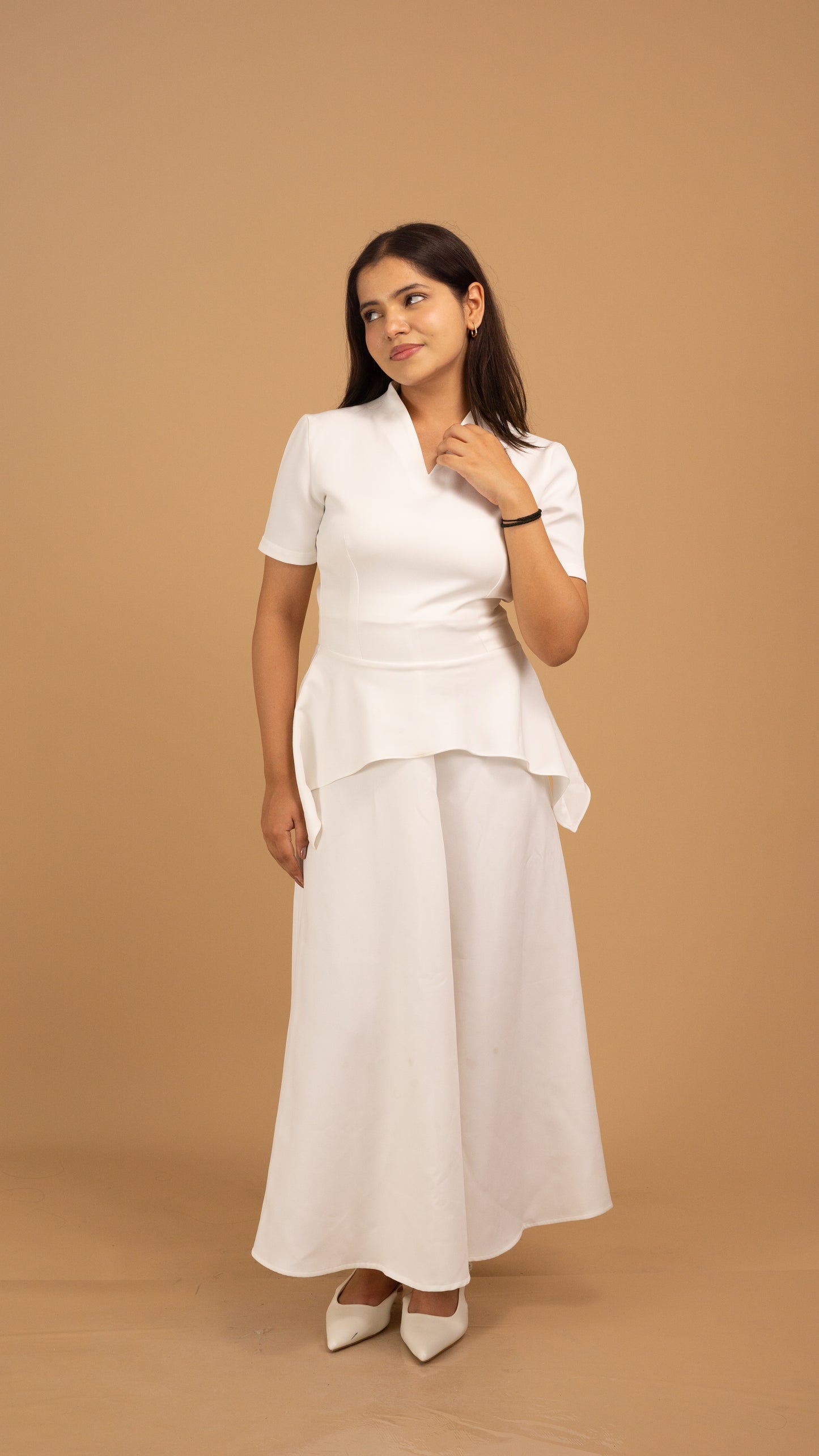 Ivory Poise Peplum Crepe Ensemble