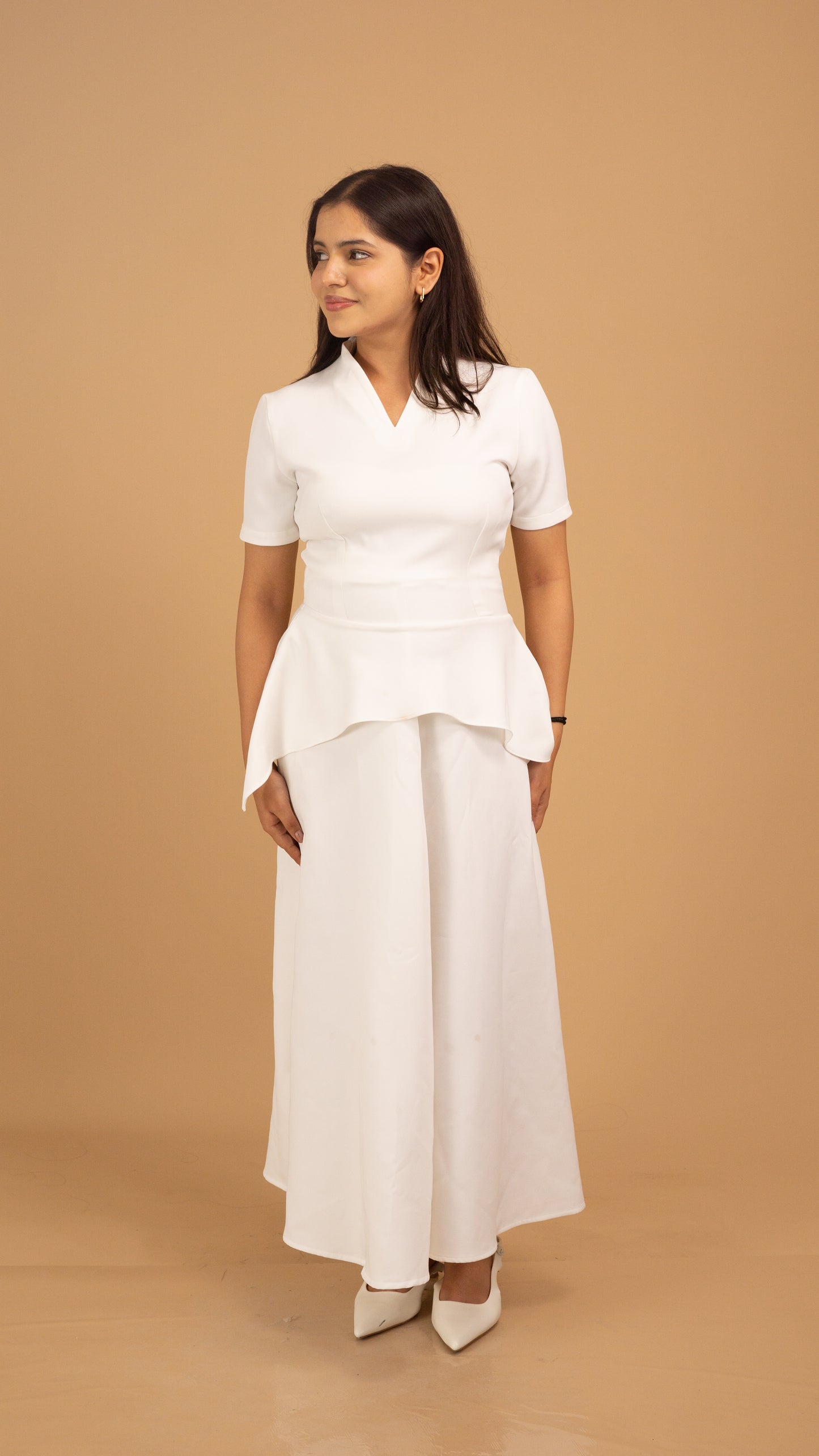 Ivory Poise Peplum Crepe Ensemble