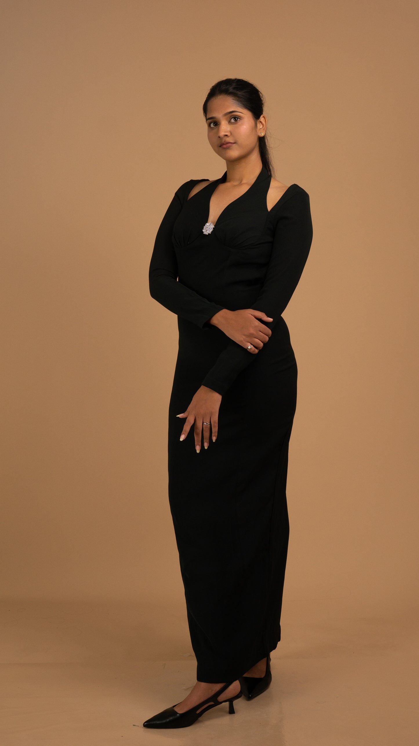 Elysian Noir Crepe Gown