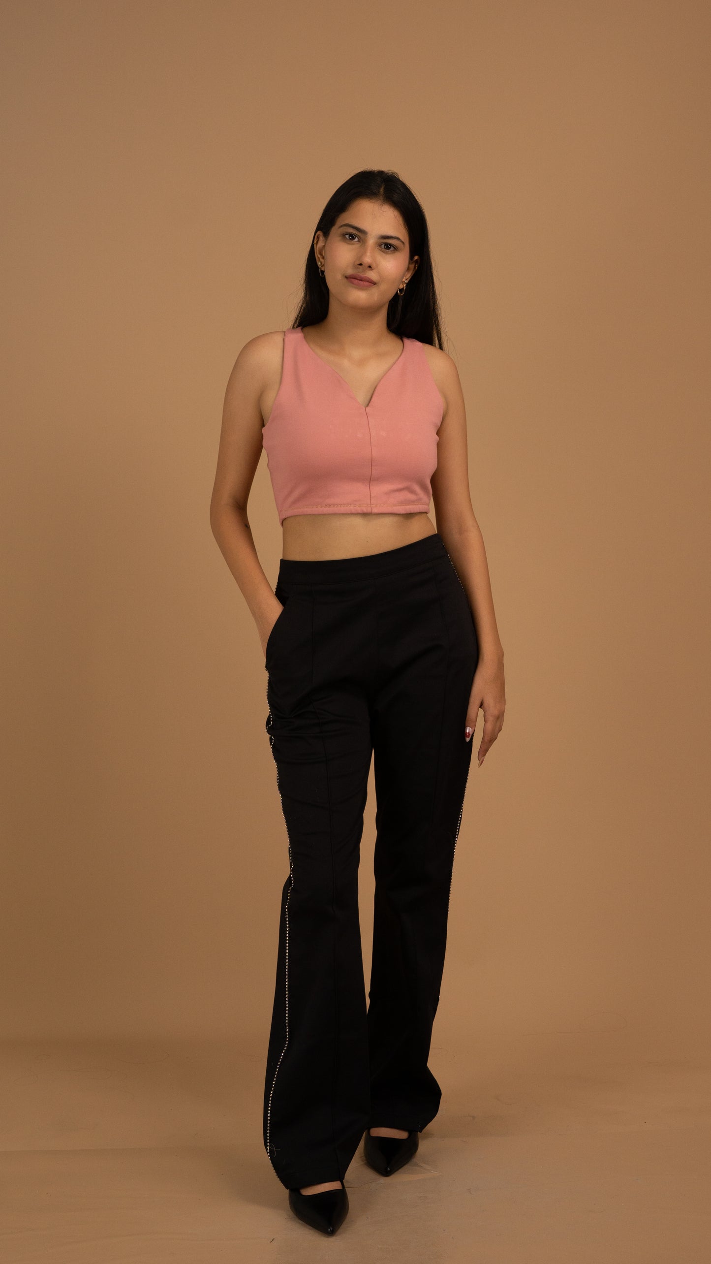 Rosé Noir Luxe Lycra & Crepe Co-ord Set