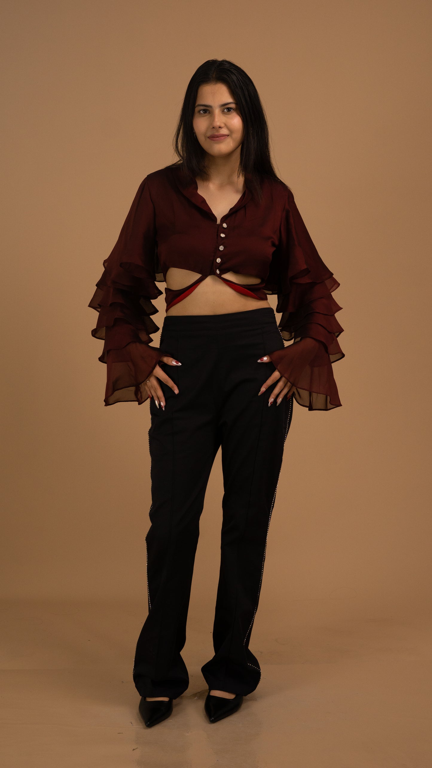 Crimson Ruffle Charm Co-ord Set